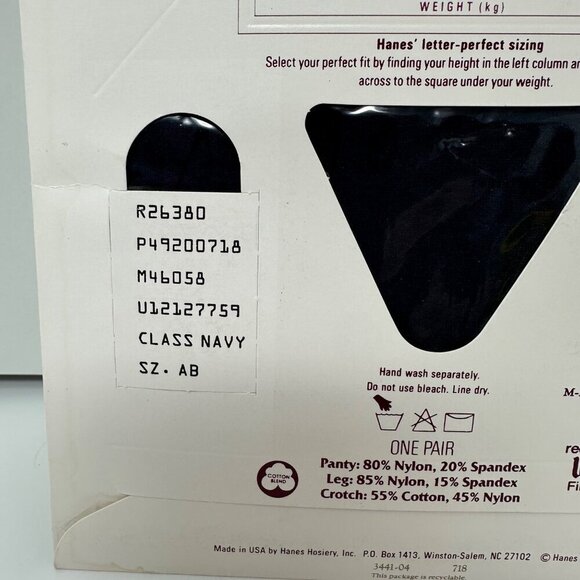 Hanes Silk Reflections Control Top Reinforced Toe Pantyhose Sz AB Classic Navy - Picture 5 of 10